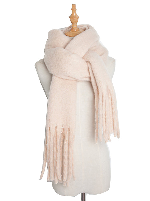 Keep Warm Solid Color Tasseled Velvet Shawl&Scarf