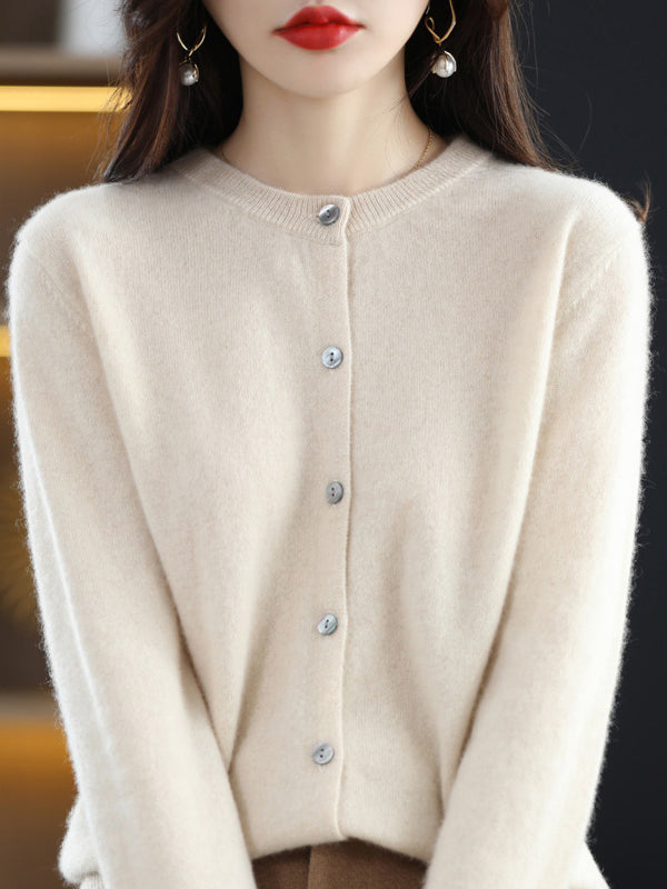 Long Sleeves Buttoned Elasticity Round-Neck Cardigan Tops Knitwear