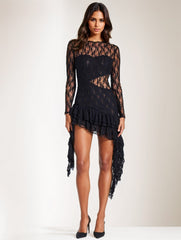 Belen Backless Ruffle Lace Mini Dress