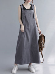 Casual Solid Color With Pocket Suspender Dress