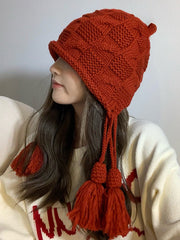 Solid Color Split-Joint Tasseled Knitted Hats