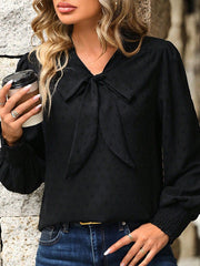 Long Sleeves Loose Bow-Embellished Solid Color Blouses&shirts Tops