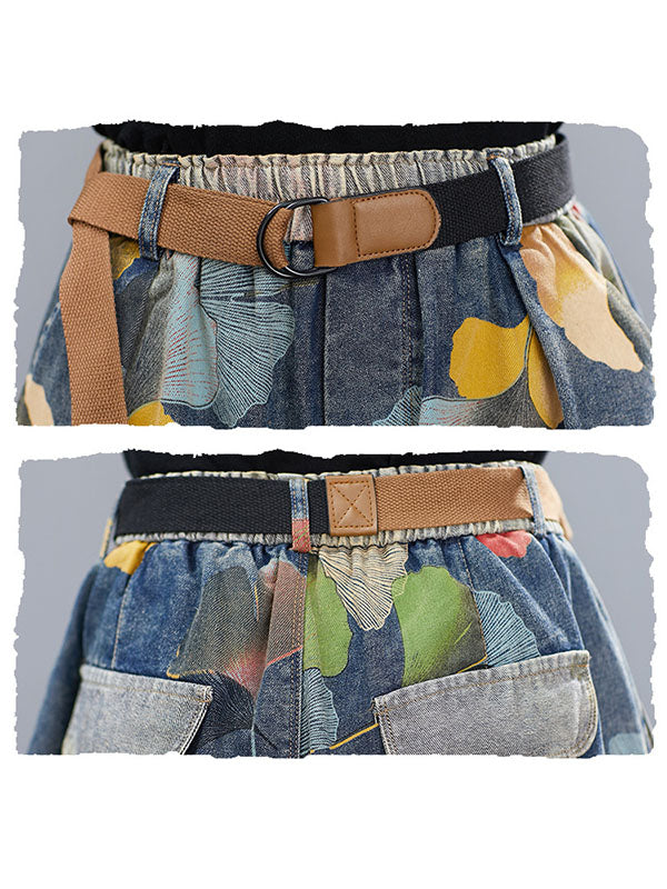 Original Floral Wide Leg Denim Shorts Bottoms