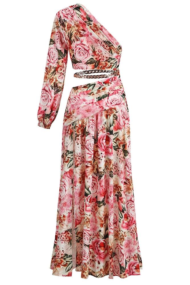 Gertrude Printed Cut-out Asymmetry Maxi Dress