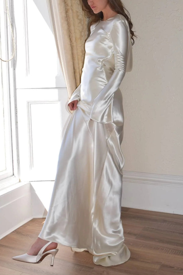 Pearl Eden Satin Back Open Cowl Neck Gown Maxi Dress