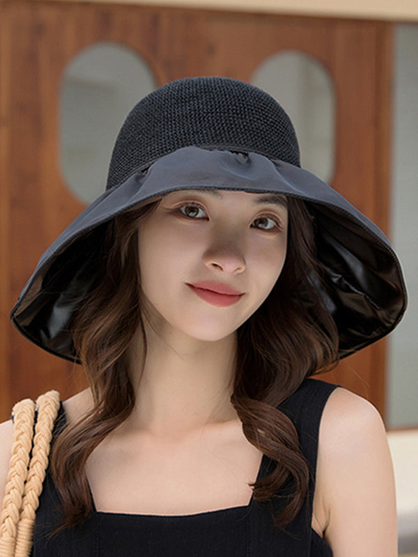 Bow-Embellished Split-Joint Sun protection Fisherman Hat Sun Hat