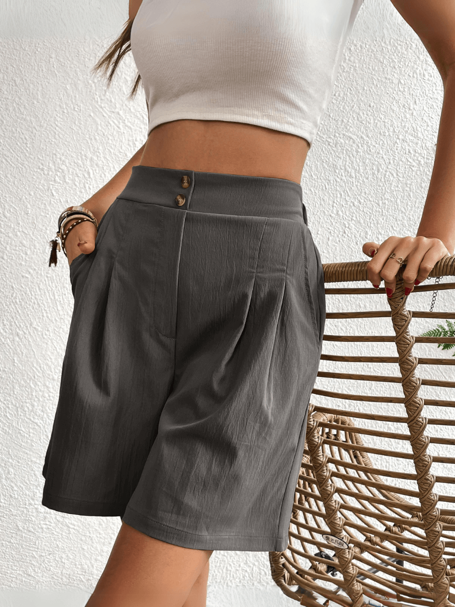 Eden Pocketed High Waist Shorts - Charcoal