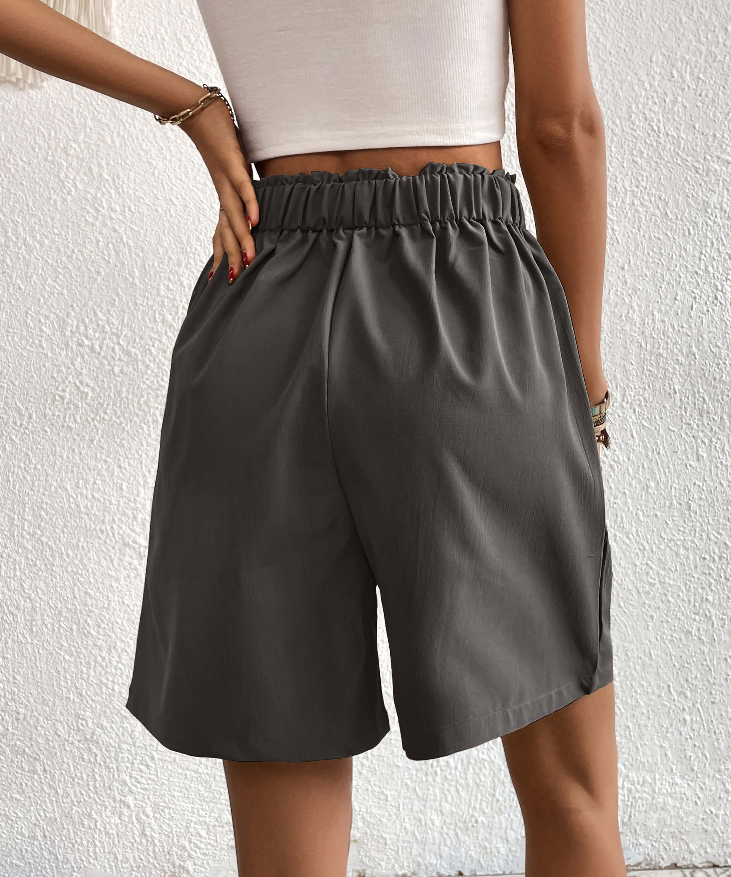 Eden Pocketed High Waist Shorts - Charcoal