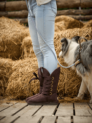 SMAIBULUN Ugg | Ribbon Lace-Up Faux Fur-lined Suede Boot - Chocolate