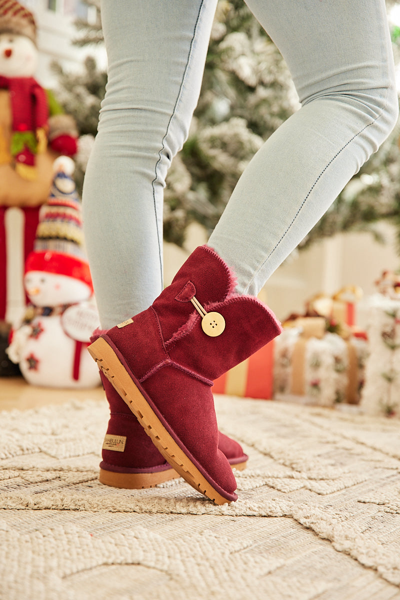 SMAIBULUN Ugg | Faux Fur-Lined Classic Side Button Ugg Boot - Claret