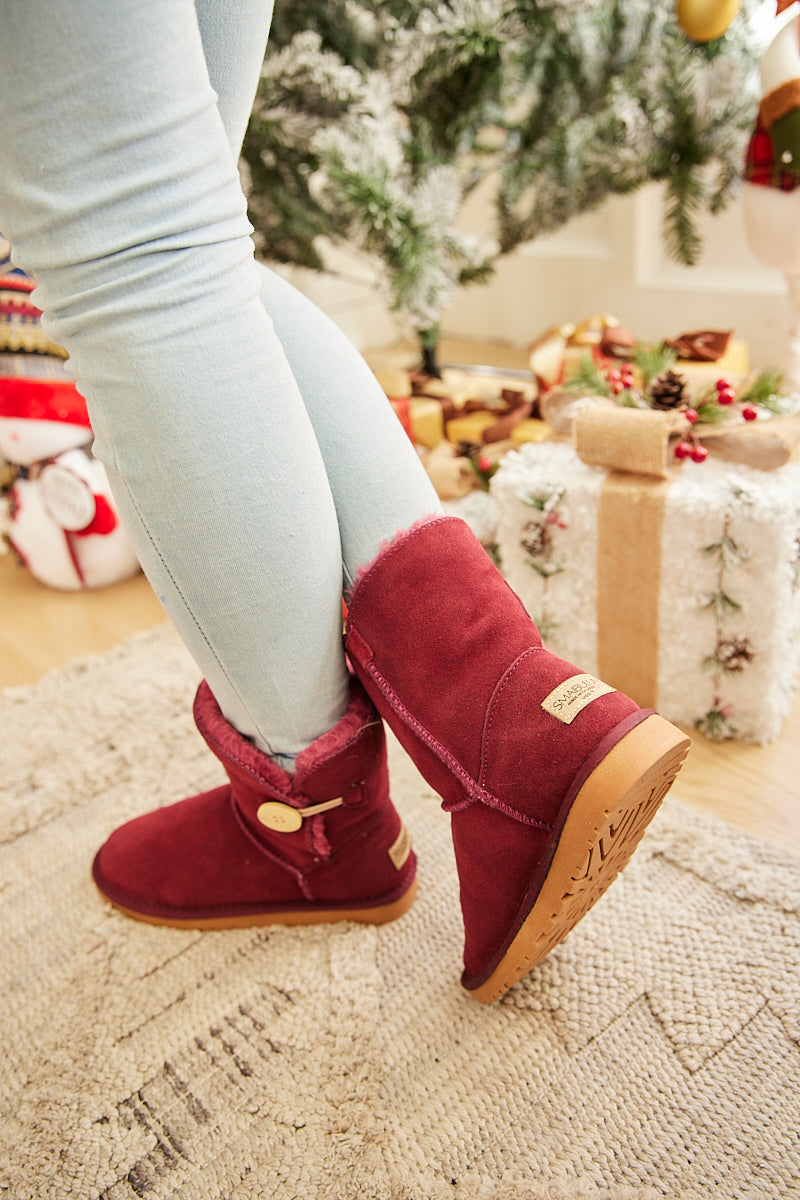 SMAIBULUN Ugg | Faux Fur-Lined Classic Side Button Ugg Boot - Claret