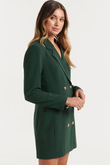 Classic Lapel Collar Double Breasted Blazer Mini Dress - Emerald Green