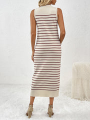 Dancing On Air Striped Knit Midi Dress - Coffee