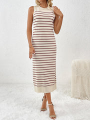 Dancing On Air Striped Knit Midi Dress - Coffee