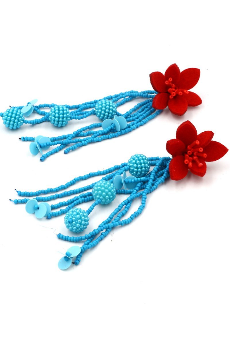 Contrast Color Floral Beaded Earrings