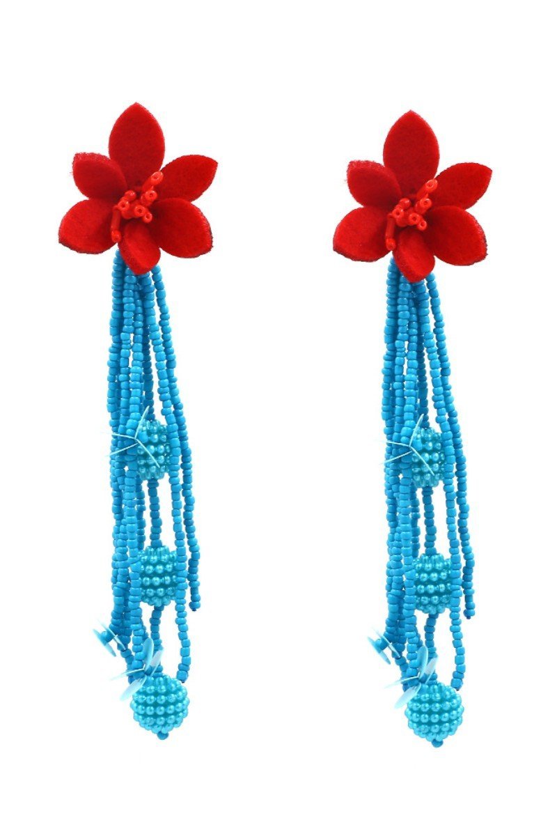 Contrast Color Floral Beaded Earrings