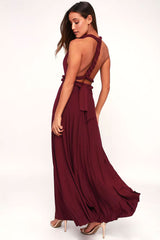 Convertible High Waist A-Line Infinity Maxi Bridesmaid Dress - Burgundy