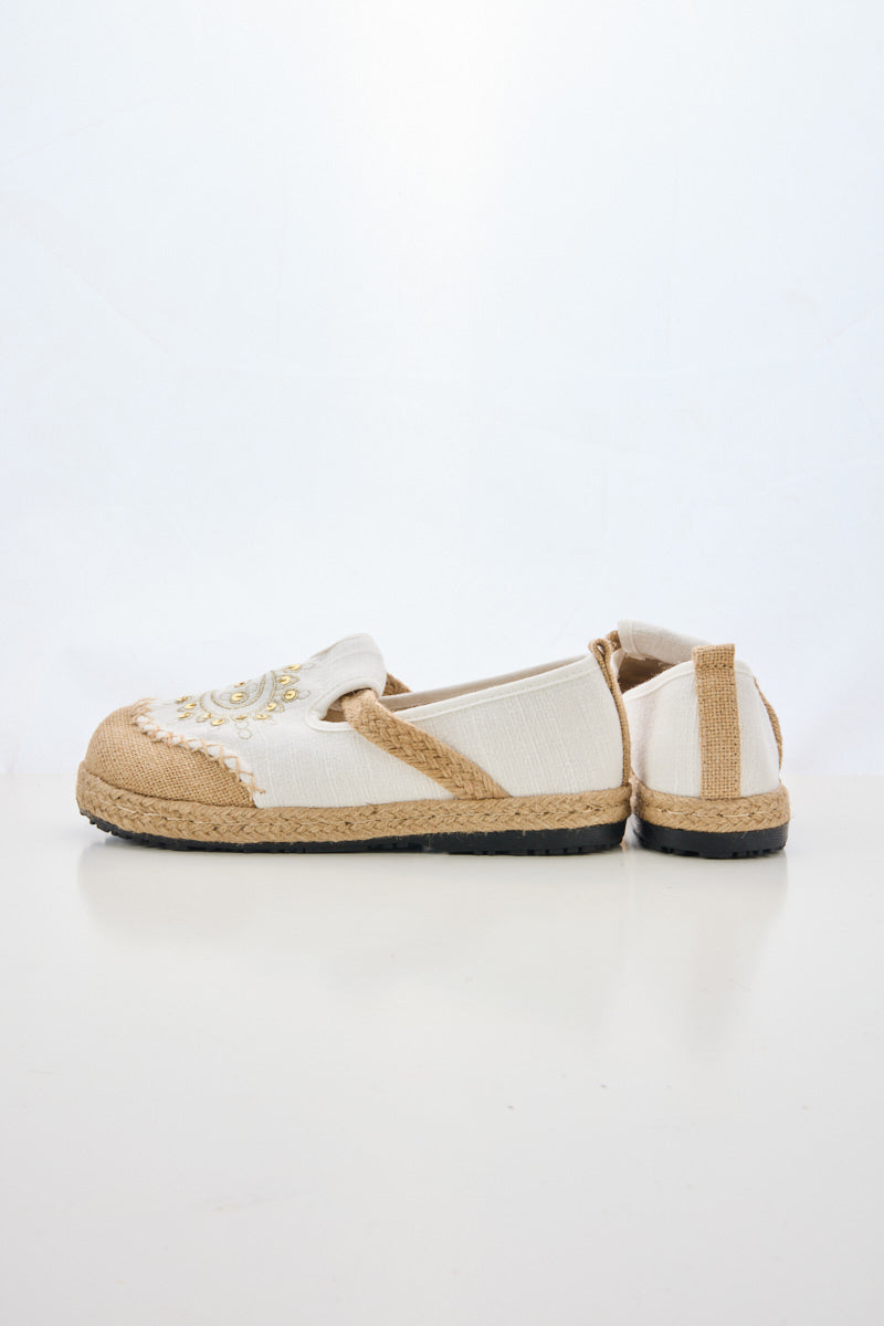 Cactus Rose | Blooming Moon Embroidered Linen Espadrilles - Cream