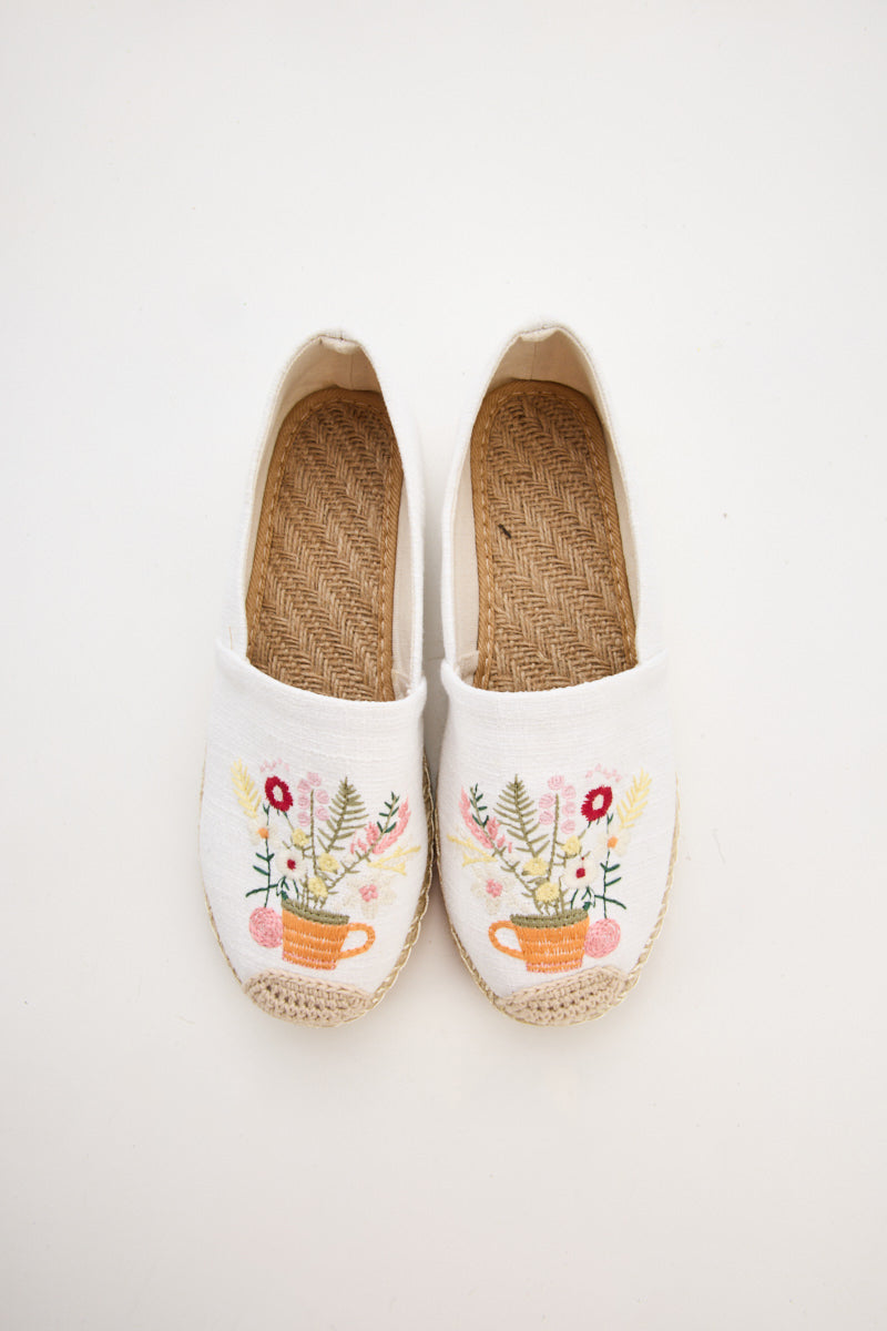 Cactus Rose | Cup Of Blossom Linen Espadrilles - Cream