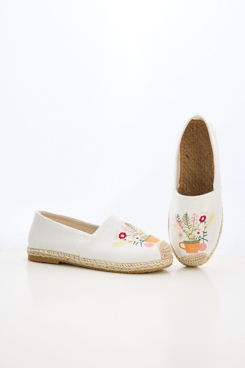 Cactus Rose | Cup Of Blossom Linen Espadrilles - Cream