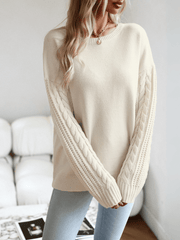 Joan Cable Sleeves Knit Pullover Sweater - Cream