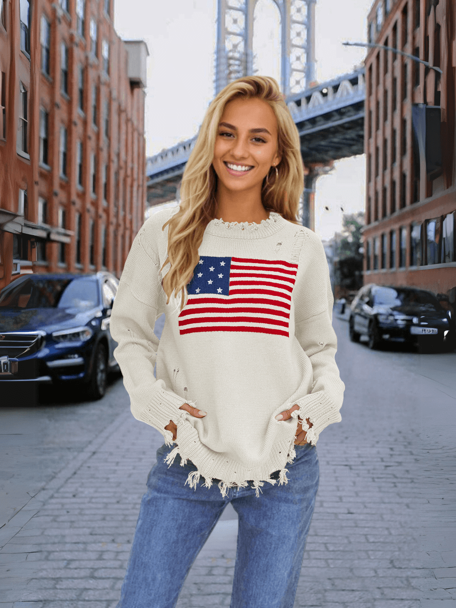 American Flag Relaxed Knit Sweater