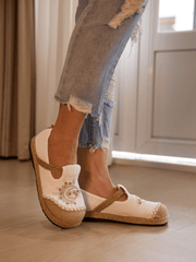 Cactus Rose | Blooming Moon Embroidered Linen Espadrilles - Cream