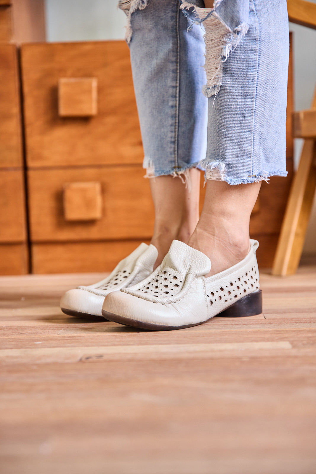 Rumour Has It | Nolita Perforated Leather Loafer - Cream