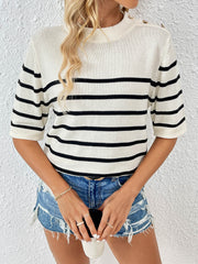 Regatta Striped Crew Neck Short Sleeve Knit Top - Cream