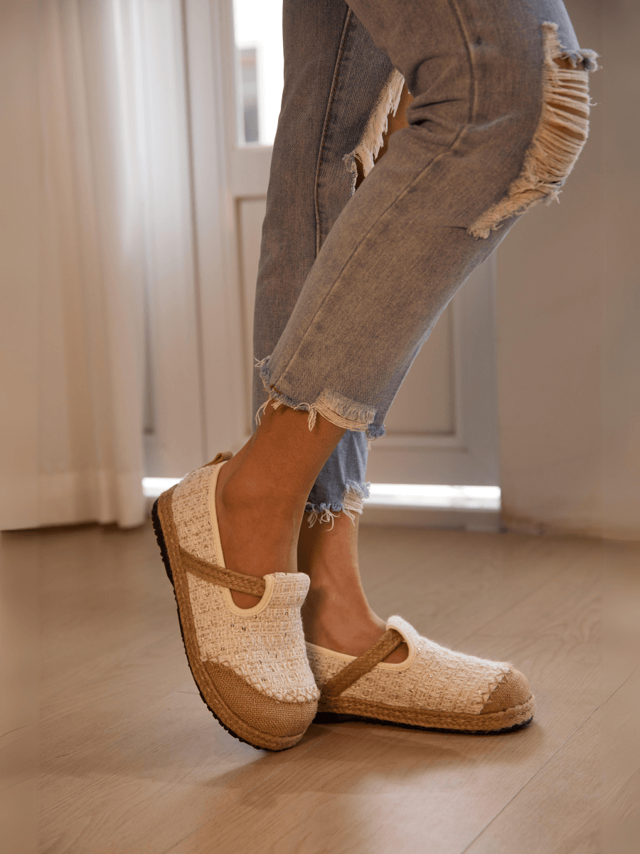 Cactus Rose | Renata Sparkle Linen Espadrilles - Cream