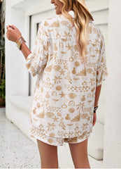 Bonnie Printed Short Sleeve Matching Set - Cream