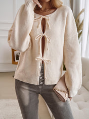 Shes The Cute Bow Detail Sweater Cardigan - Cream