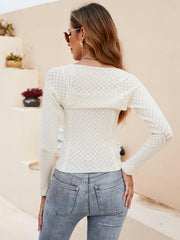 Alannah Perforated Long Sleeve Knit Top - Cream