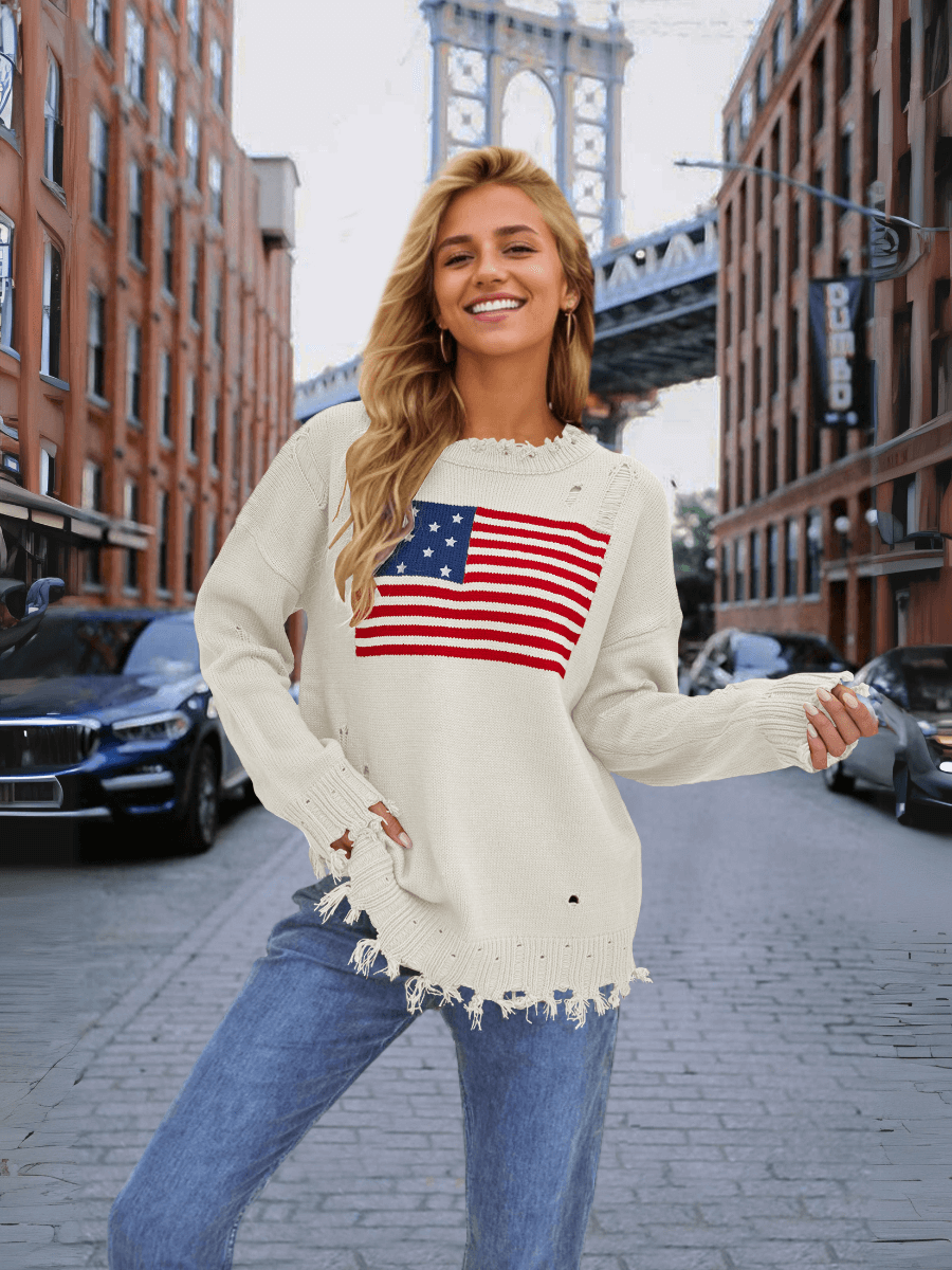 American Flag Relaxed Knit Sweater