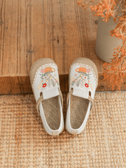 Cactus Rose | Gemma Floral Embroidered Linen Espadrilles - Cream