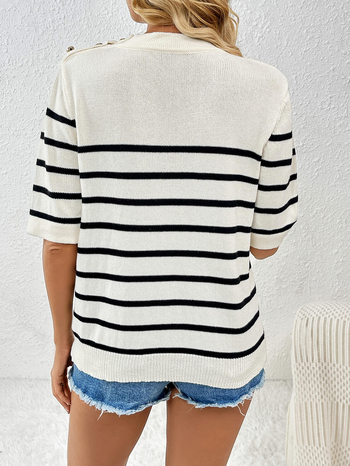 Regatta Striped Crew Neck Short Sleeve Knit Top - Cream