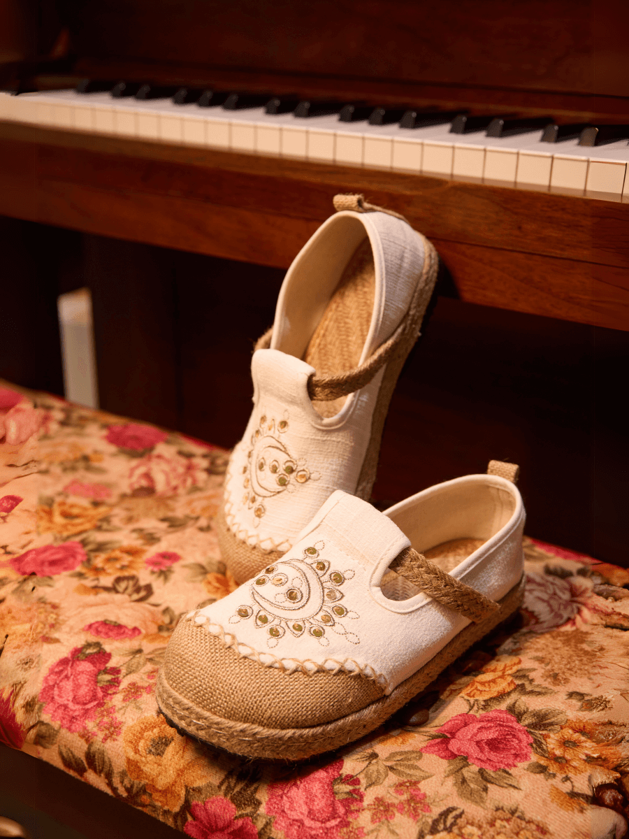 Cactus Rose | Blooming Moon Embroidered Linen Espadrilles - Cream