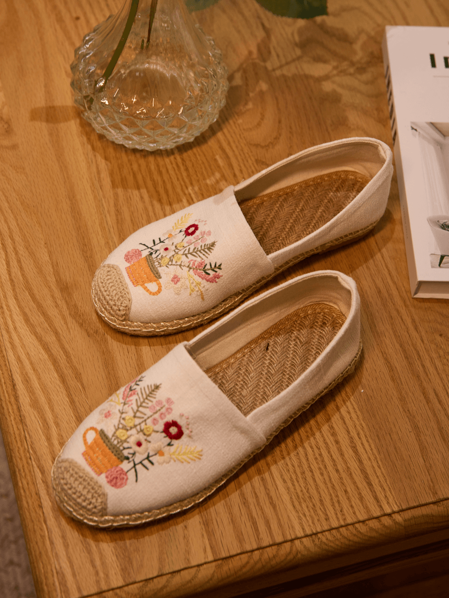 Cactus Rose | Cup Of Blossom Linen Espadrilles - Cream