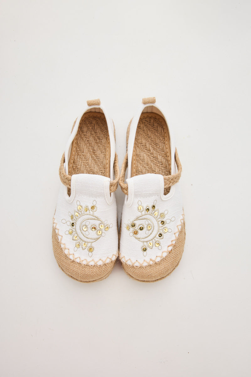 Cactus Rose | Blooming Moon Embroidered Linen Espadrilles - Cream