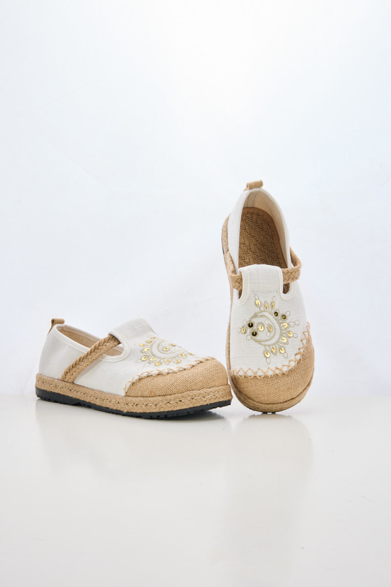 Cactus Rose | Blooming Moon Embroidered Linen Espadrilles - Cream