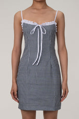 Cute Gingham Print Ruffle Tie Front Cinch Waist Summer Mini Sundress