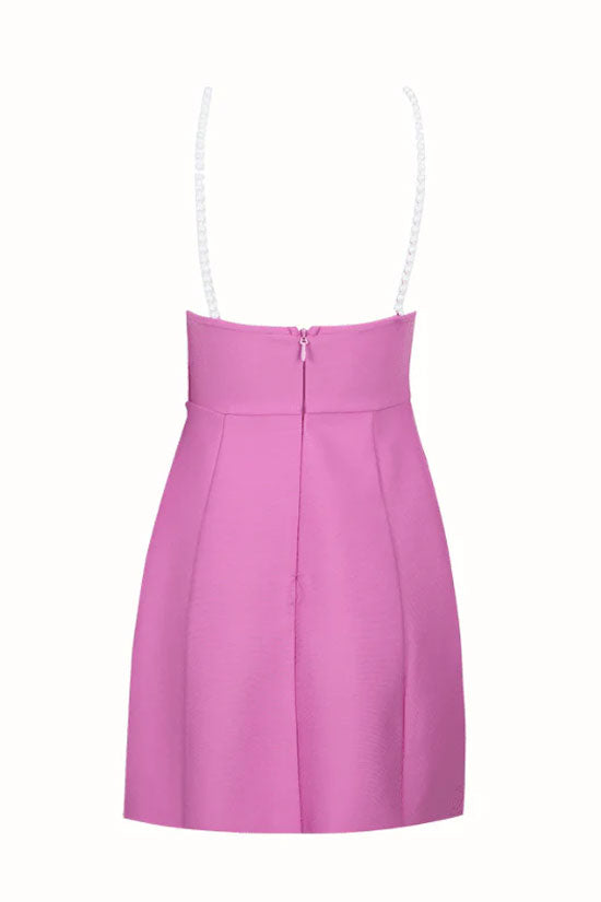 Cute Rosette Applique A Line Bandage Sleeveless Party Mini Dress - Hot Pink