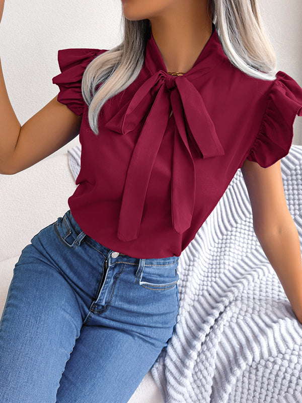 Cap Sleeve Solid Color Round-Neck Blouses&Shirts Tops