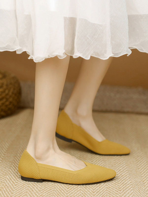 Solid Color Square-Toe Flats Shoes