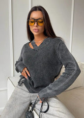 Worn-In Style V-Neck Distressed Sweater