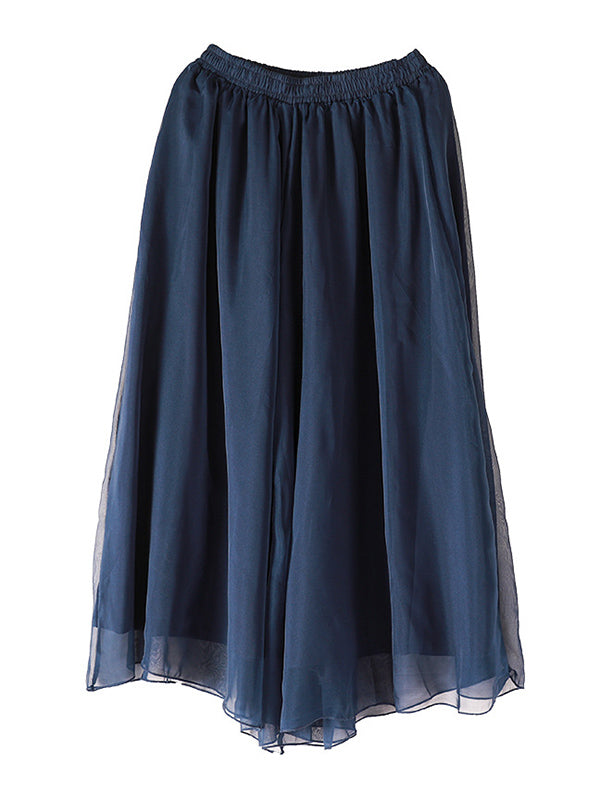 Casual Solid Color Chiffon Column Wide Leg Pants&Skirt