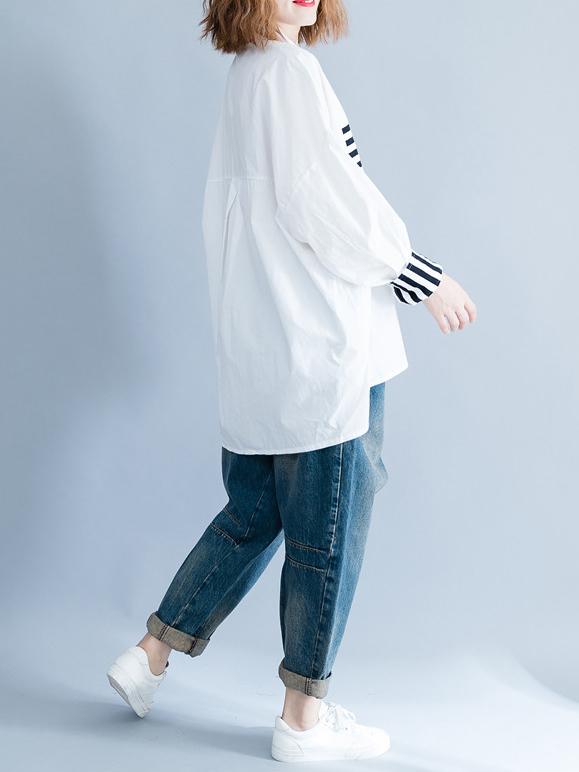 Stripe Split-joint White Shirt