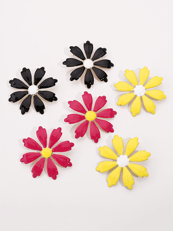 Contrast Color Flower Shape Drop Earrings