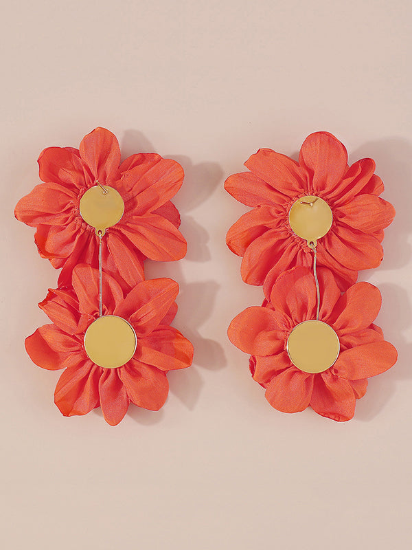 Three-Dimensional Flower Drop Earrings