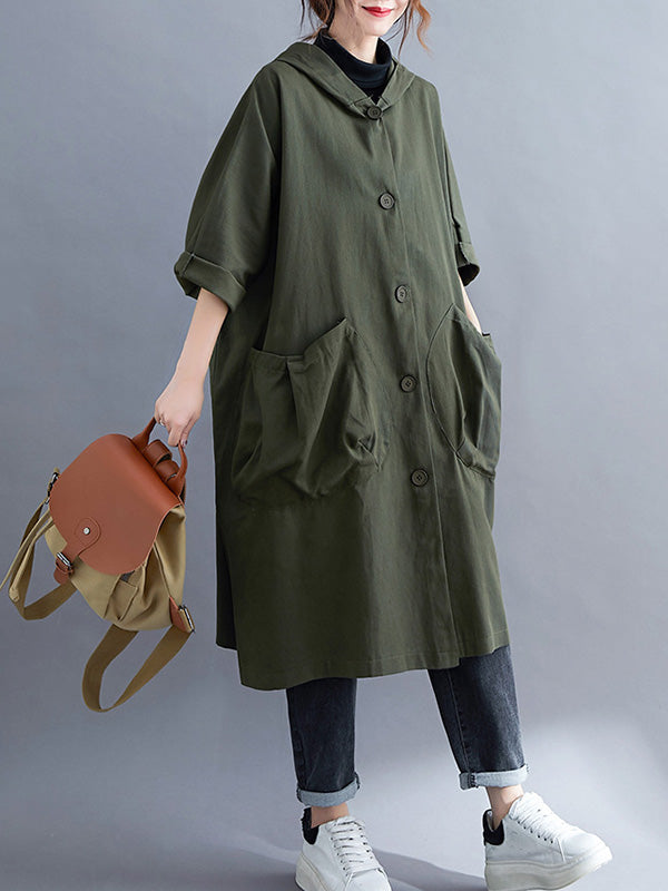 Loose Hooded Trench Long Coat